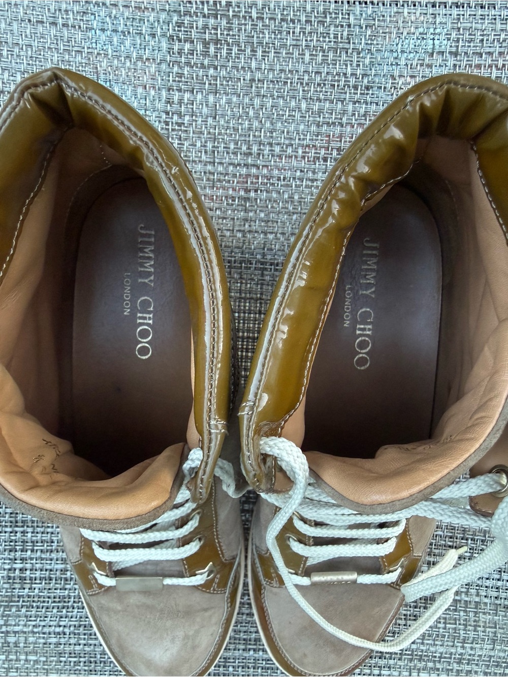 Jimmy Choo Tokyo High Top Suede Patent Leather Sneaker Women's Sz 37.5 /US 7.5-8 - Picture 13 of 16